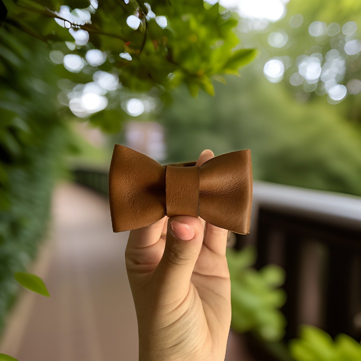 Leather bow hair tie