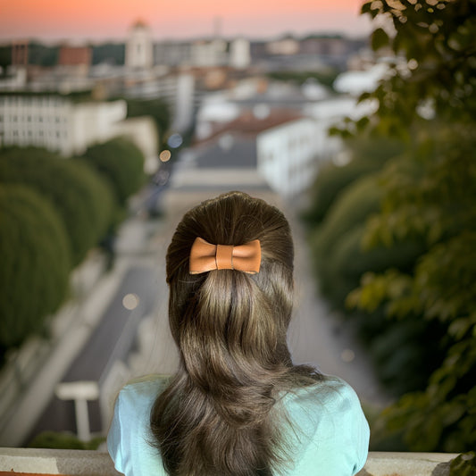 Leather bow hair tie