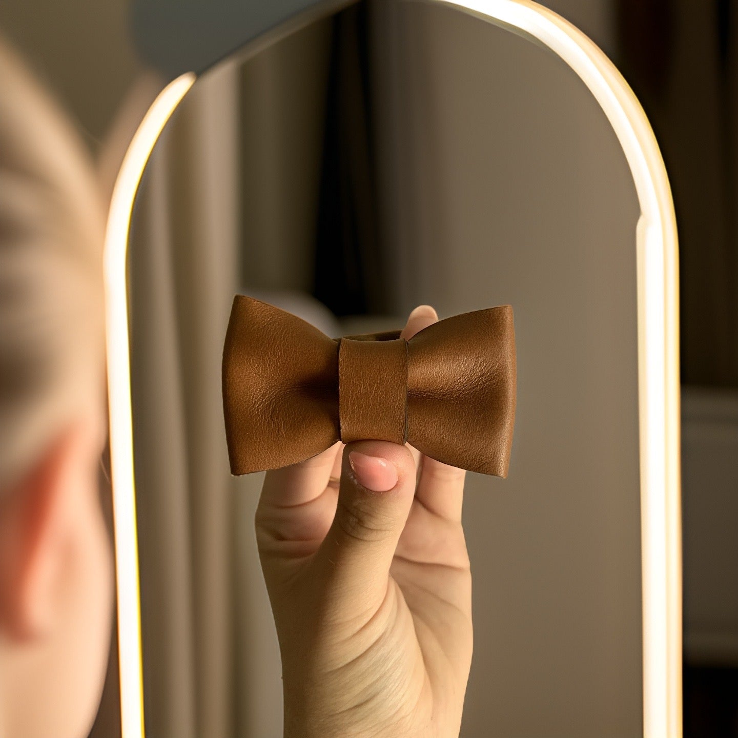 Leather bow hair tie